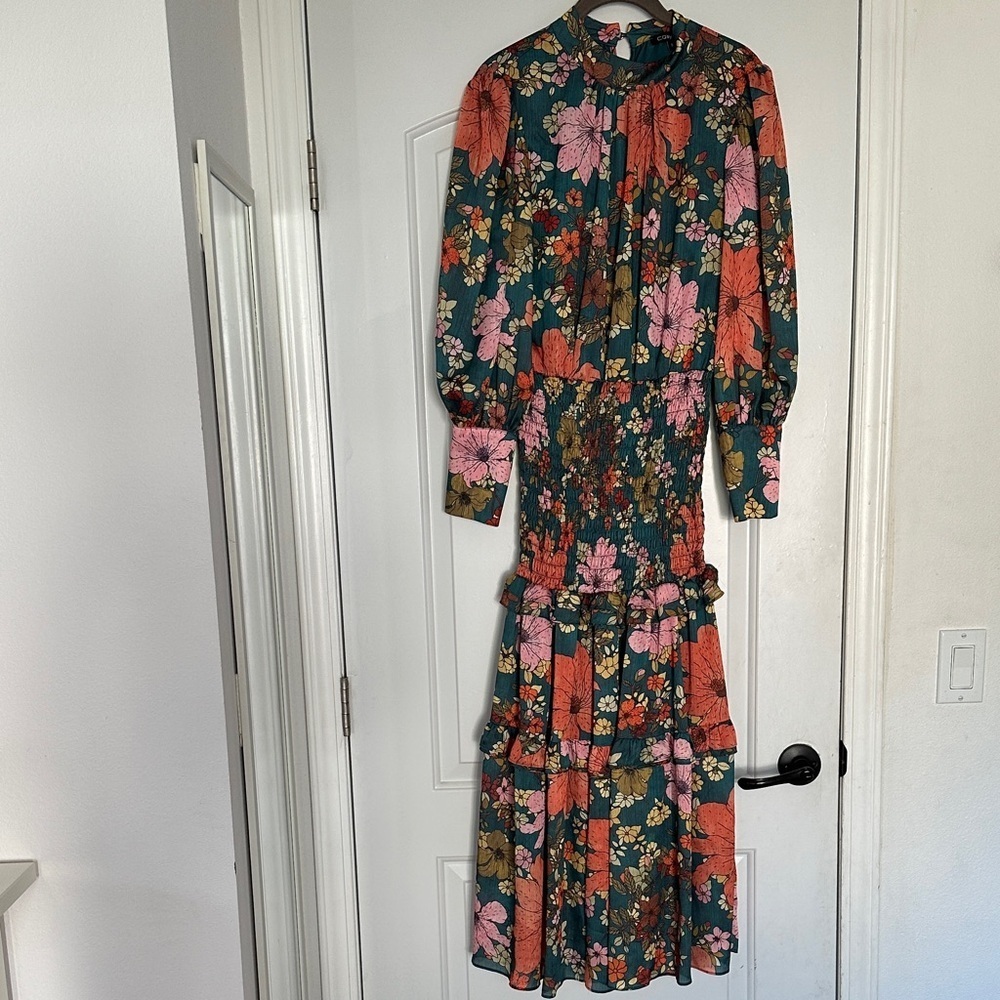 CQ by CQ Floral Long Sleeve Maxi Ruffle Dress Sz S